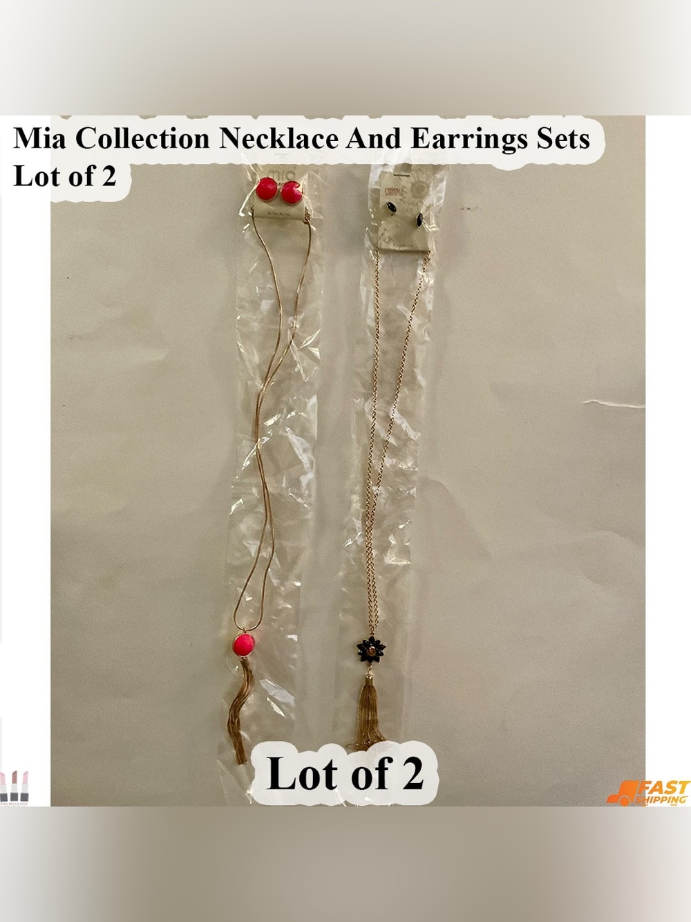 MIA Gold-Tone Layered Necklace Set with Pink and Black Accents